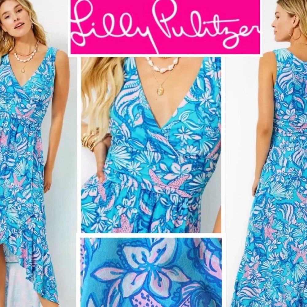 Lilly Pulitzer Women's Blue and Pink High Low Dress (Moana Dress)